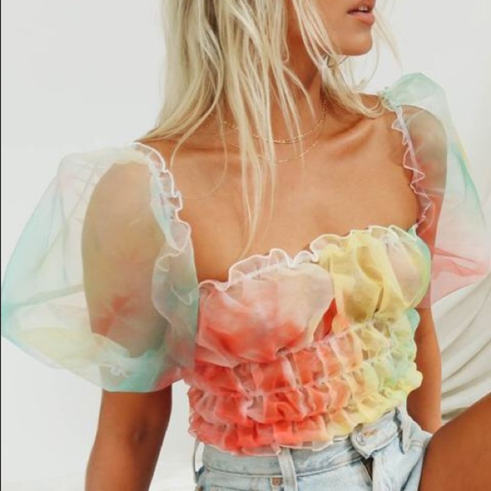 Rainbow inspired puff sleeve top